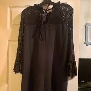Worthington black dress, lace, velvet ties, 12